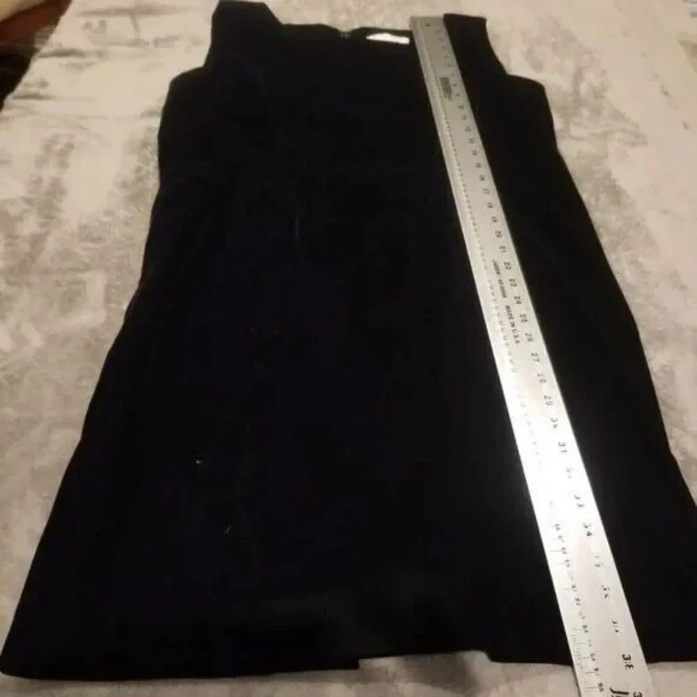 Jaeger Women Boat Neck Black Velvet Sleeveless Sheath Dress Knee Length Slit - Picture 5 of 6